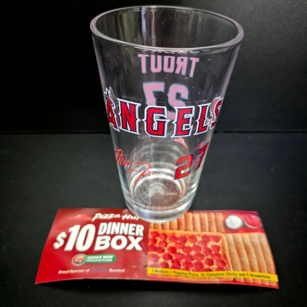 Pizza Hut Pint Glass Unisex 16oz Red Mike Trout Los Angeles Angels MLB Promo